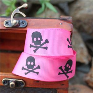 Pirate Ribbon - Skull & Cross Bones/Shocking